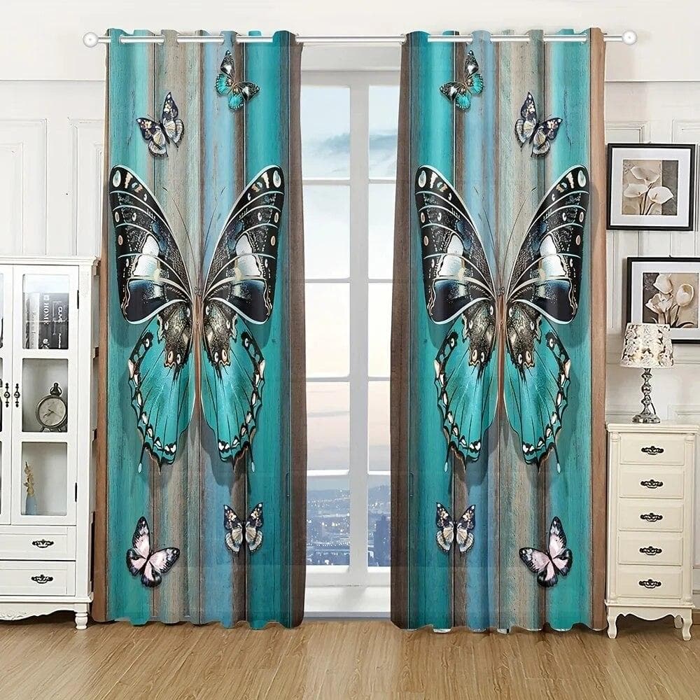 2pcs Golden Peacock Curtain Study Room Kitchen Living Room Dorm Rod Pocket Top Window Drapes Bedroom Accessories Home Decor W50xH130(CM)x2PCS-Grommet Top