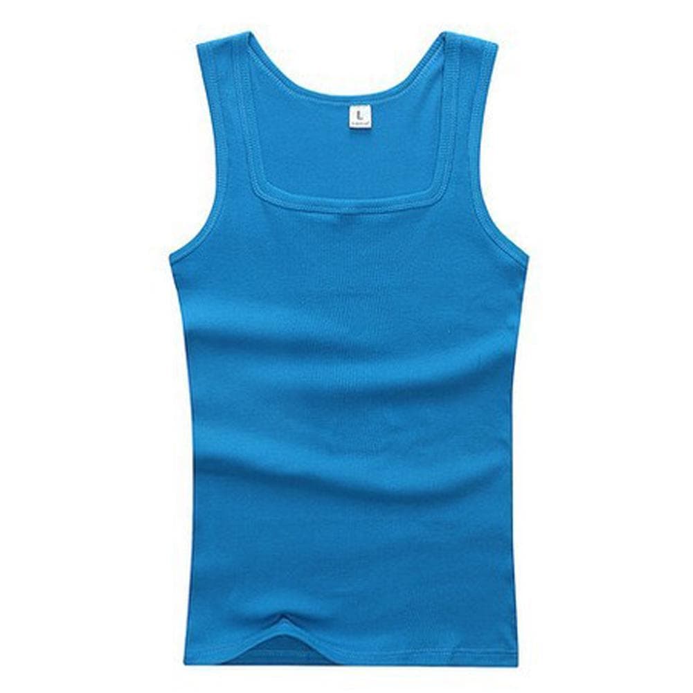 Men Muscle Vests Cotton Underwear Sleeveless Tank Top Solid Muscle Vest Undershirts Square Collar Gymclothing Bodybuilding Tank Tops M blue