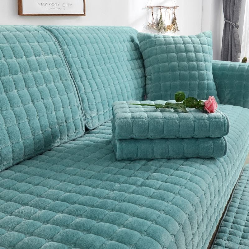 Soft Plush Sofa Cover Sofa Cushion Universal Sofe Covers Four Seasons Non-slip Winter Sofa Cushion Cover 70*70CM light blue