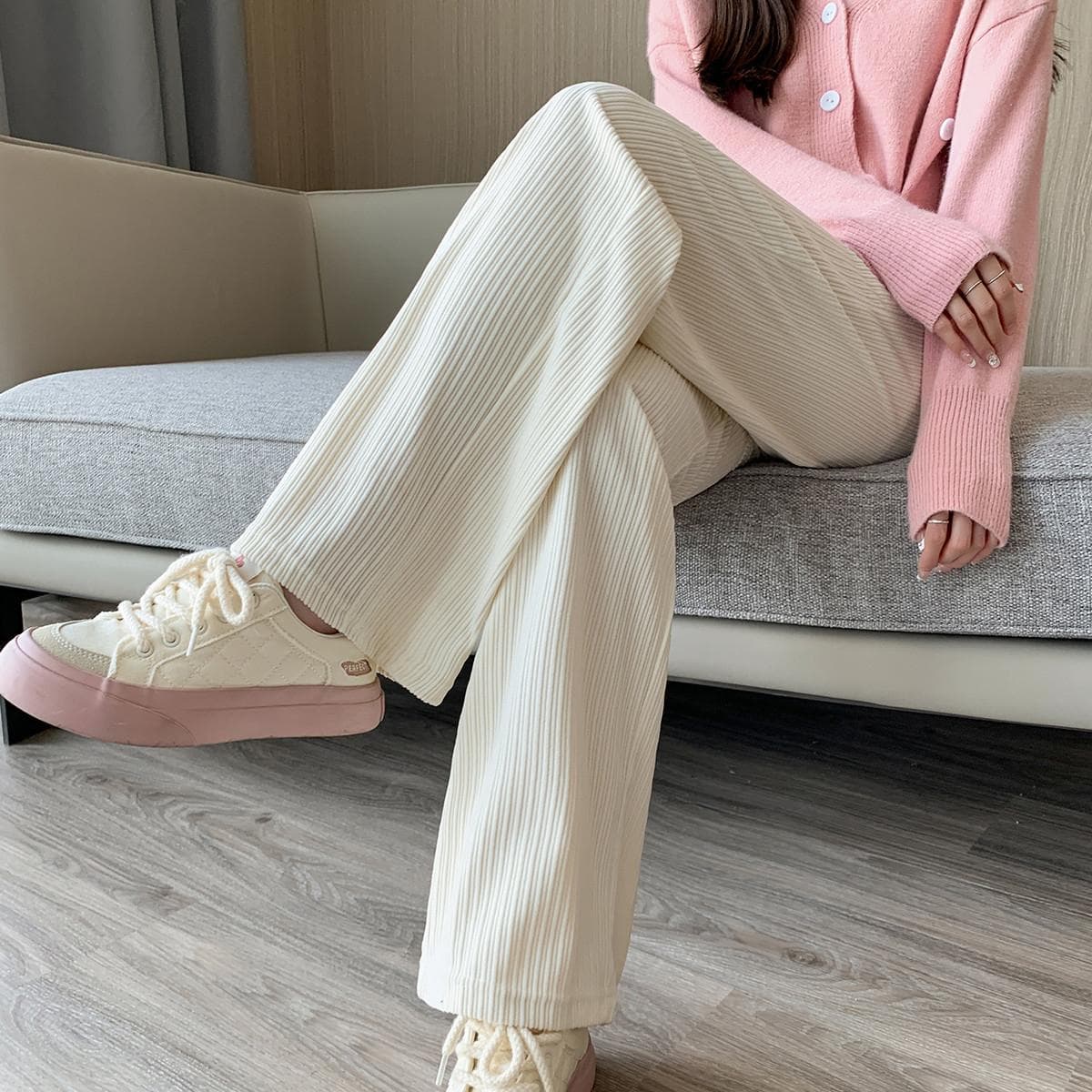 Chenille Wide-leg Pants for Women In Autumn and Winter Plus Velvet Thickened High Waist Loose Straight Pants Casual Floor Trousers 2XL