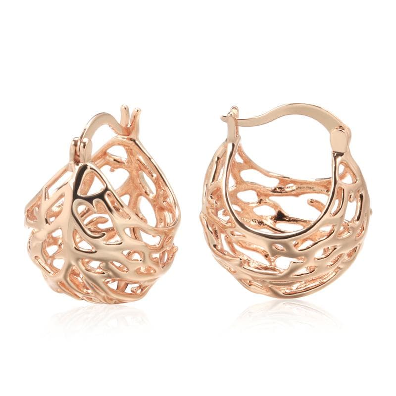 Hollow Basket Shape Women Hoop Earrings Rose Gold Color Trendy Accessories Daily Jewelry