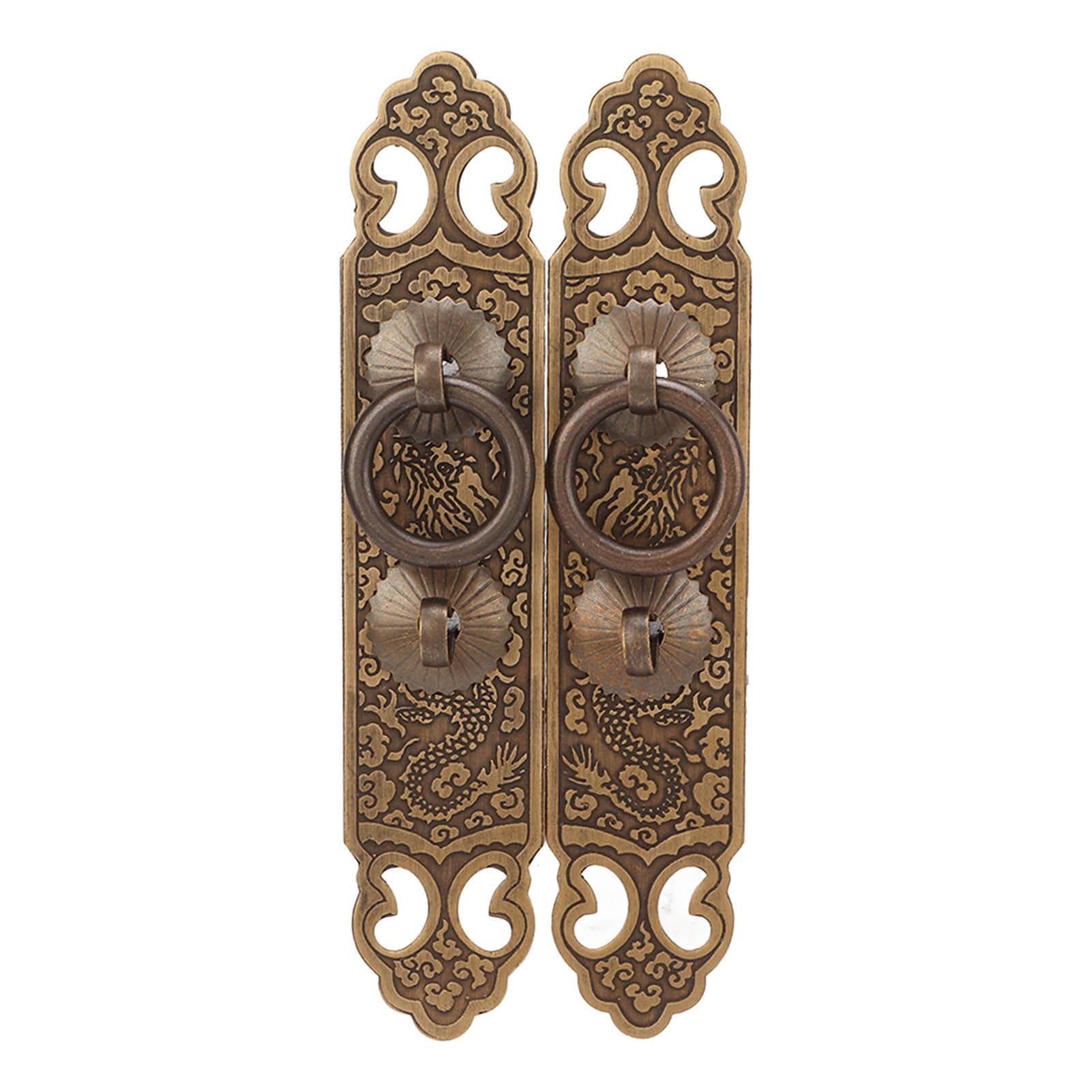 2set Cabinet Faceplate Lucky Pattern Vertical Type Straight Handle Bronze Chinese Brass Door Pull