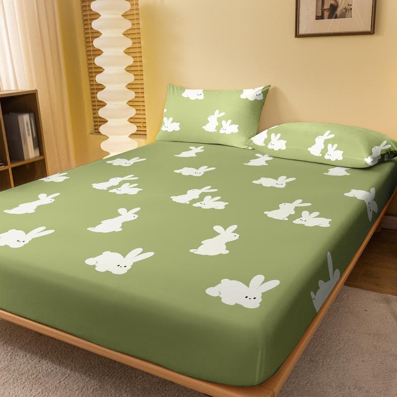 1 Cartoon Cute Animal Rabbit Printed Matte Fitted Sheet, Bedroom Printed Bed Cover, Bedding (Excluding Pillowcases) 71x132cm