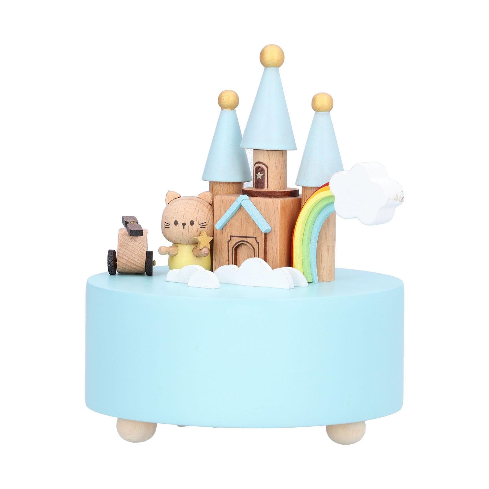 Castle Shaped Music Box Desktop Wooden Craft Ornament for Living Room Bedroom Office