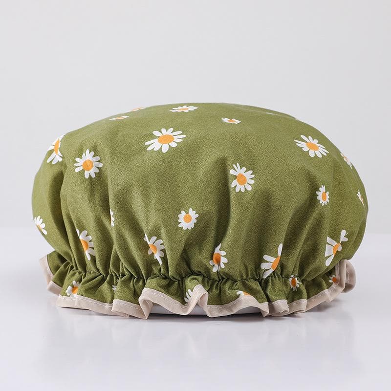 Women Shower Cover Hat Double Layer Waterproof Thick Bath Cap Bathroom Accessories Shower Hair Cap green