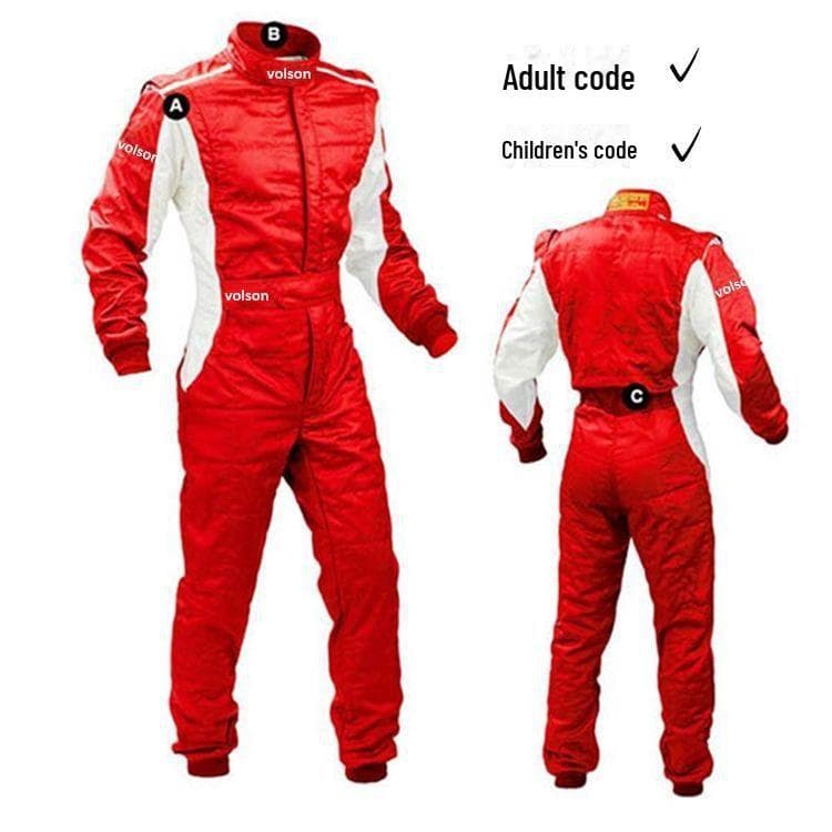 F1 Off-Road Kart Racing Suit - Waterproof, One-Piece Design for Adults & Kids Red