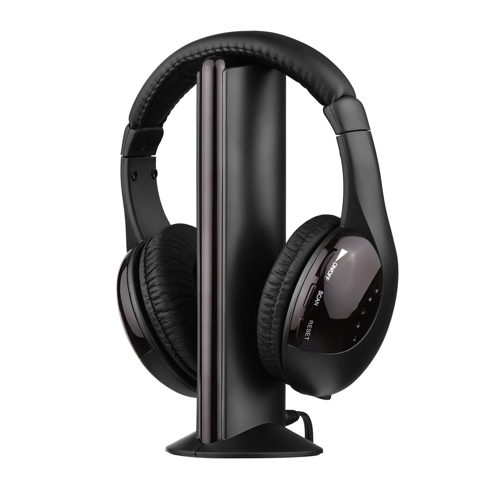 5-in-1 Multifunctional Wireless Headset FM Hi-Fi Wireless Headphone Emitter & Receiver Set FM Radio black