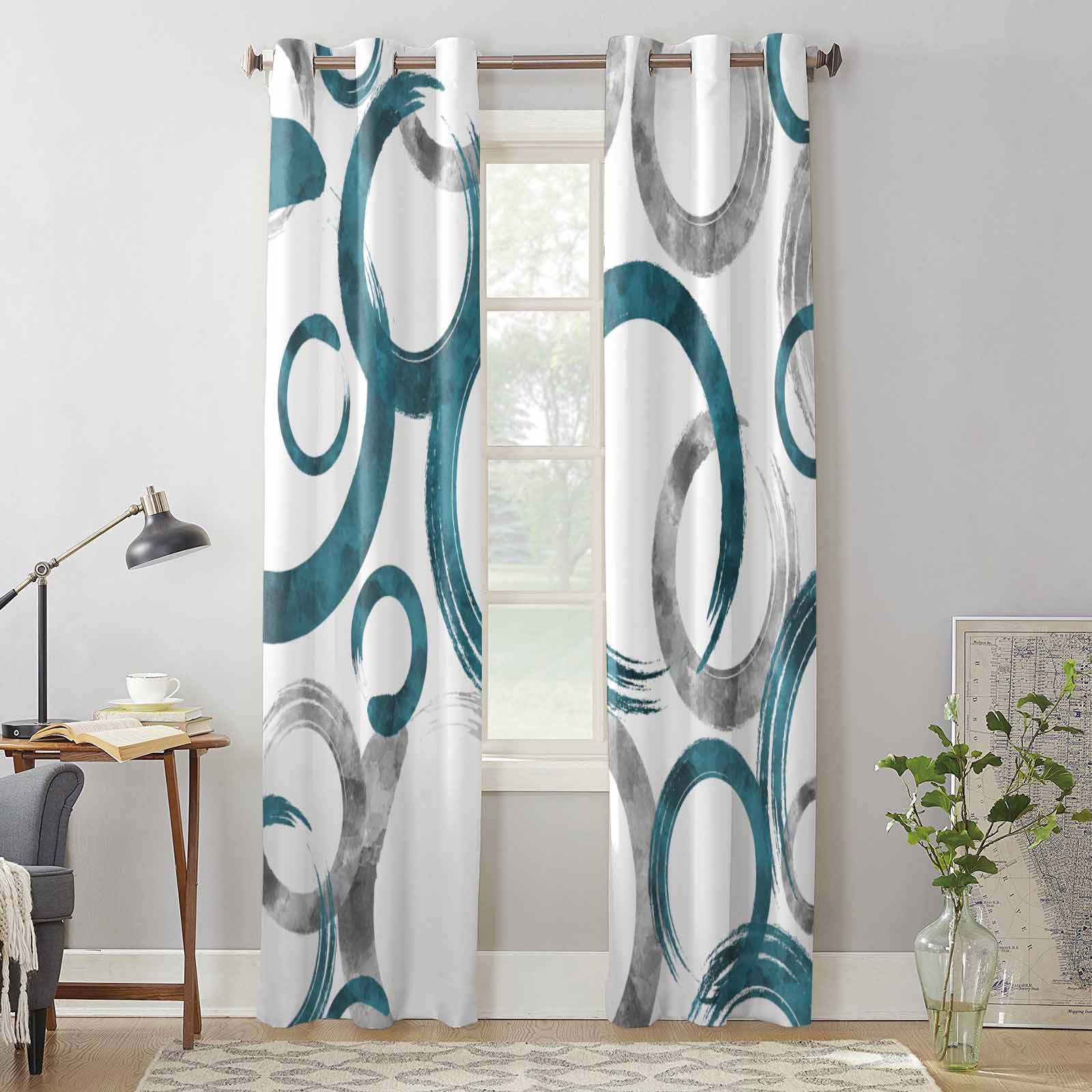 Geometric Paint Circles Blue Gray Window Curtains for Living Room Luxury Bedroom Curtain Kitchen Blinds Drapes Curtains 135W x 160H(cm) x2