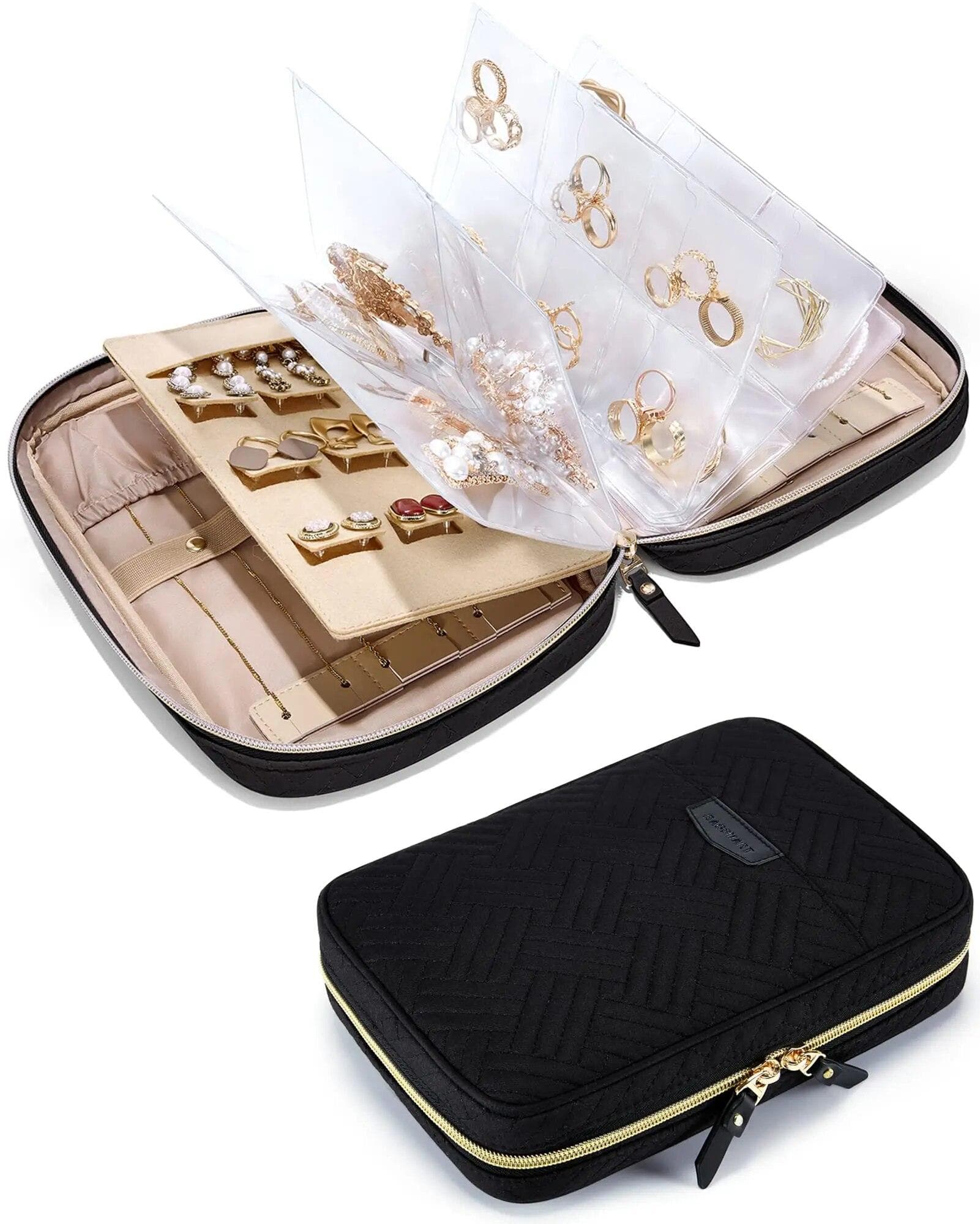 Jewelry Travel Organizer Case Transparent Jewelry Storage Book Ring Binder Pouch Bag for Necklaces, Earrings, Rings, Bracelets black