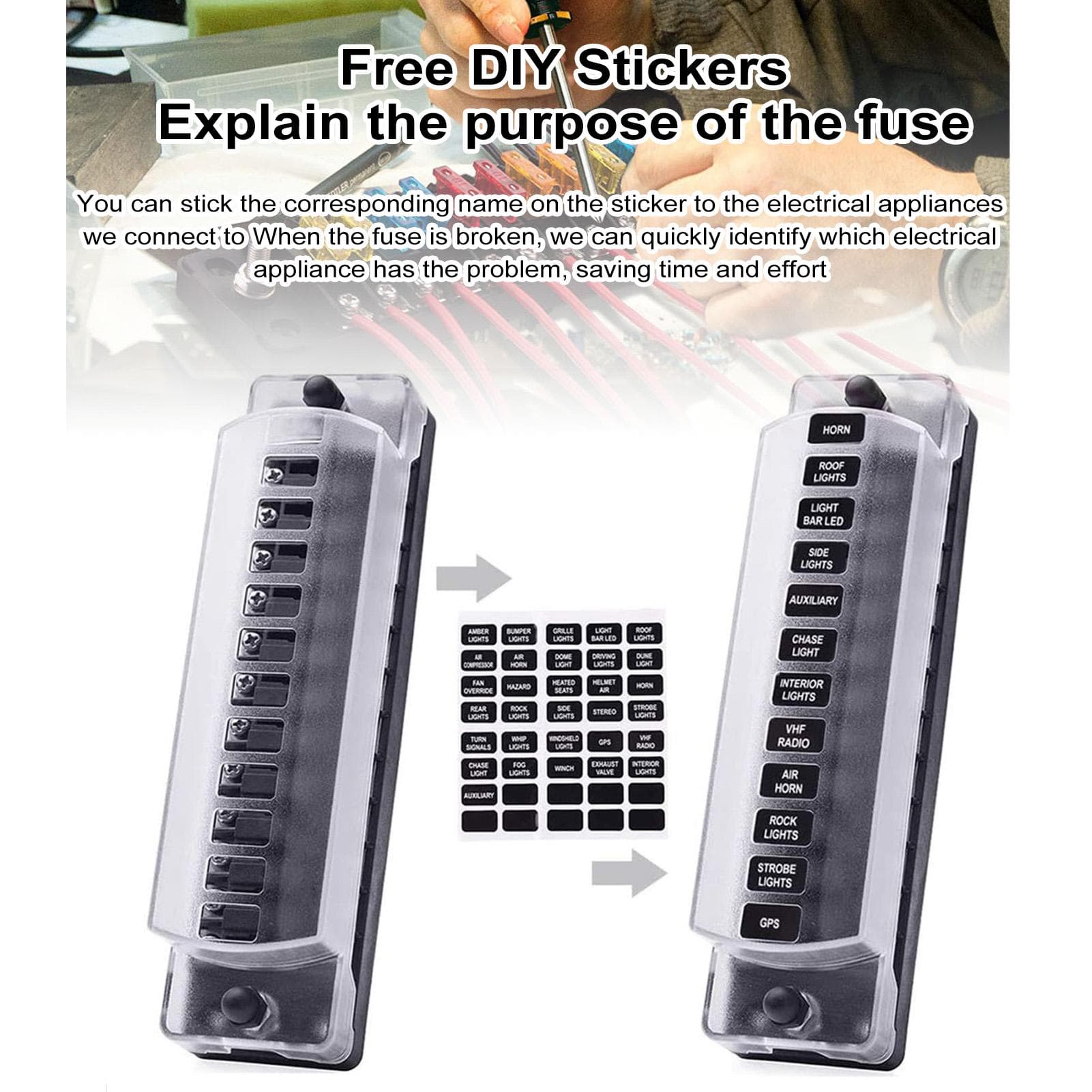 12 Way Fuse Block, Positive and Negative Anodes 12V32V Blade Fuse Holder ATCATO Standard Fuse Box black