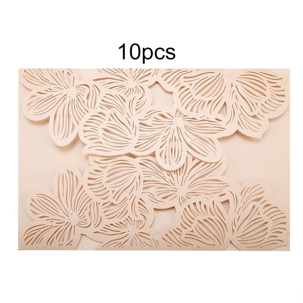 10Pcs European Style Wedding Invitations Cards Carving Birthday Party Invitations Envelopes #10 Beige