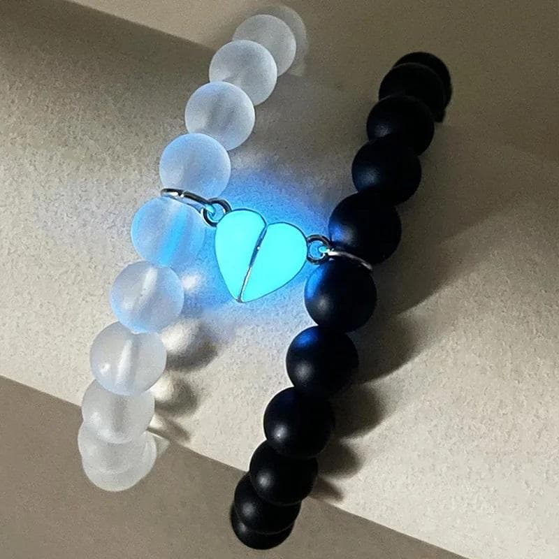 2pcs Handmade Crown Beaded Charms Bracelet Luminou Heart Glow In The Dark Couple Bracelet for Lover Men Women Fluorescent Gift