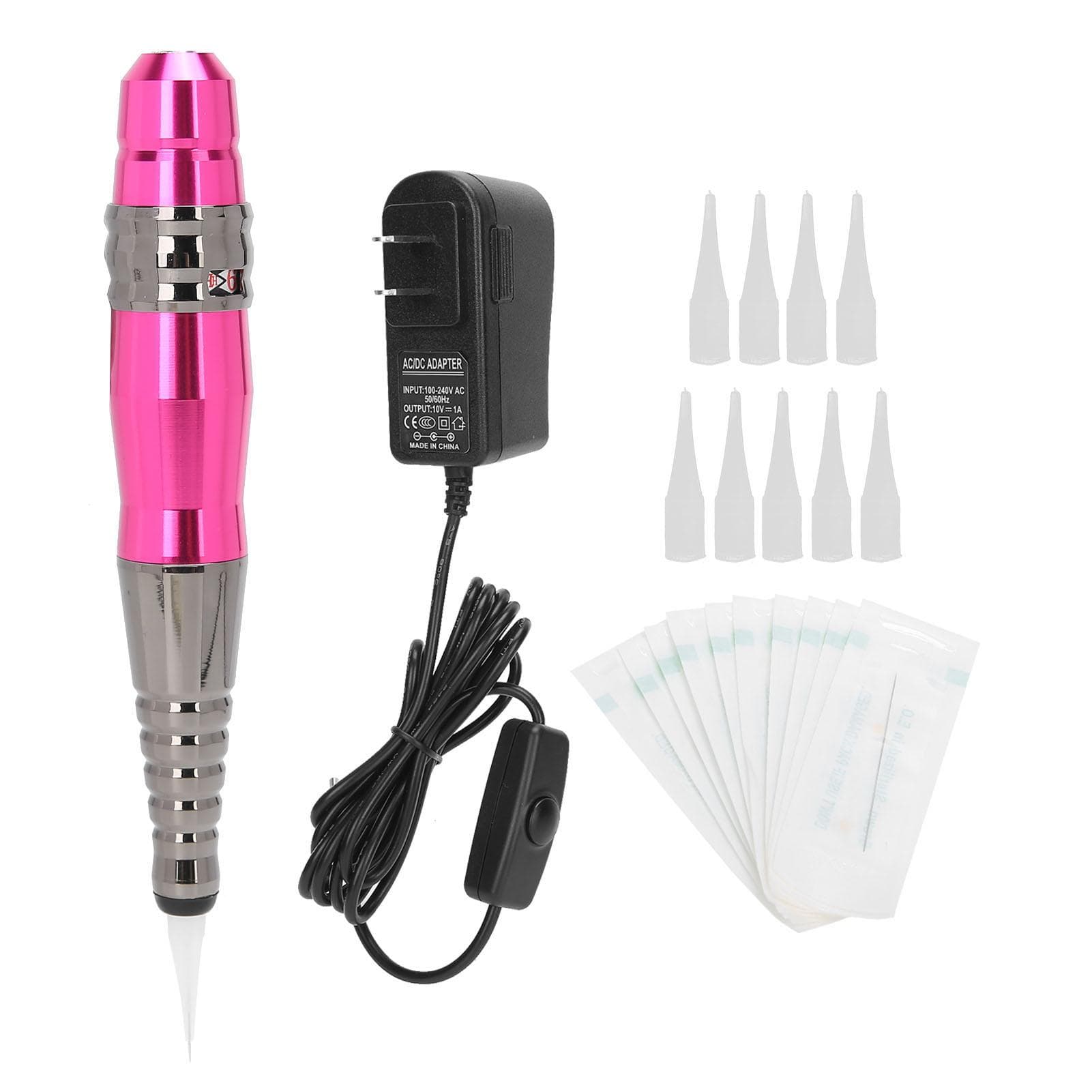 Semi Permanent Microblading Machine Pen Eyebrow Lip Tattoo Machine Needle Cap Set (Rose Red ) US Plug rose red