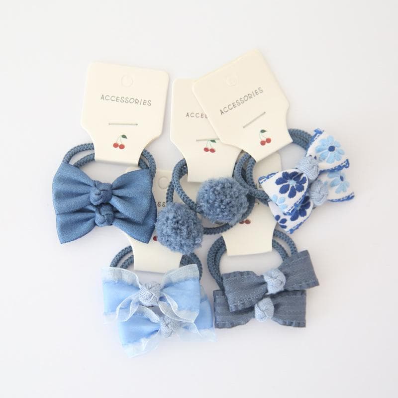 5Pairs/set Sweet Hair Band Girls Hair Ties Bows Elastic Rubber Band Flower Small Ball Scrunchies Baby Kids Hair Accessories blue
