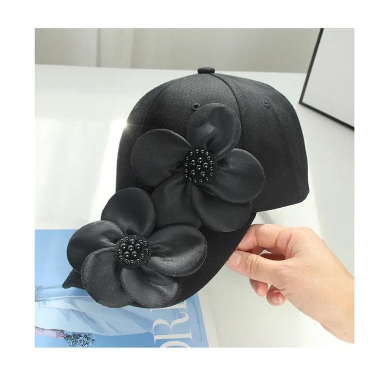 Ins Fashion Original Design Soft Cotton Big Flower Daily Travel Lady Shade Baseball Hat  Women Leisure Visors Cap 56-58cm black