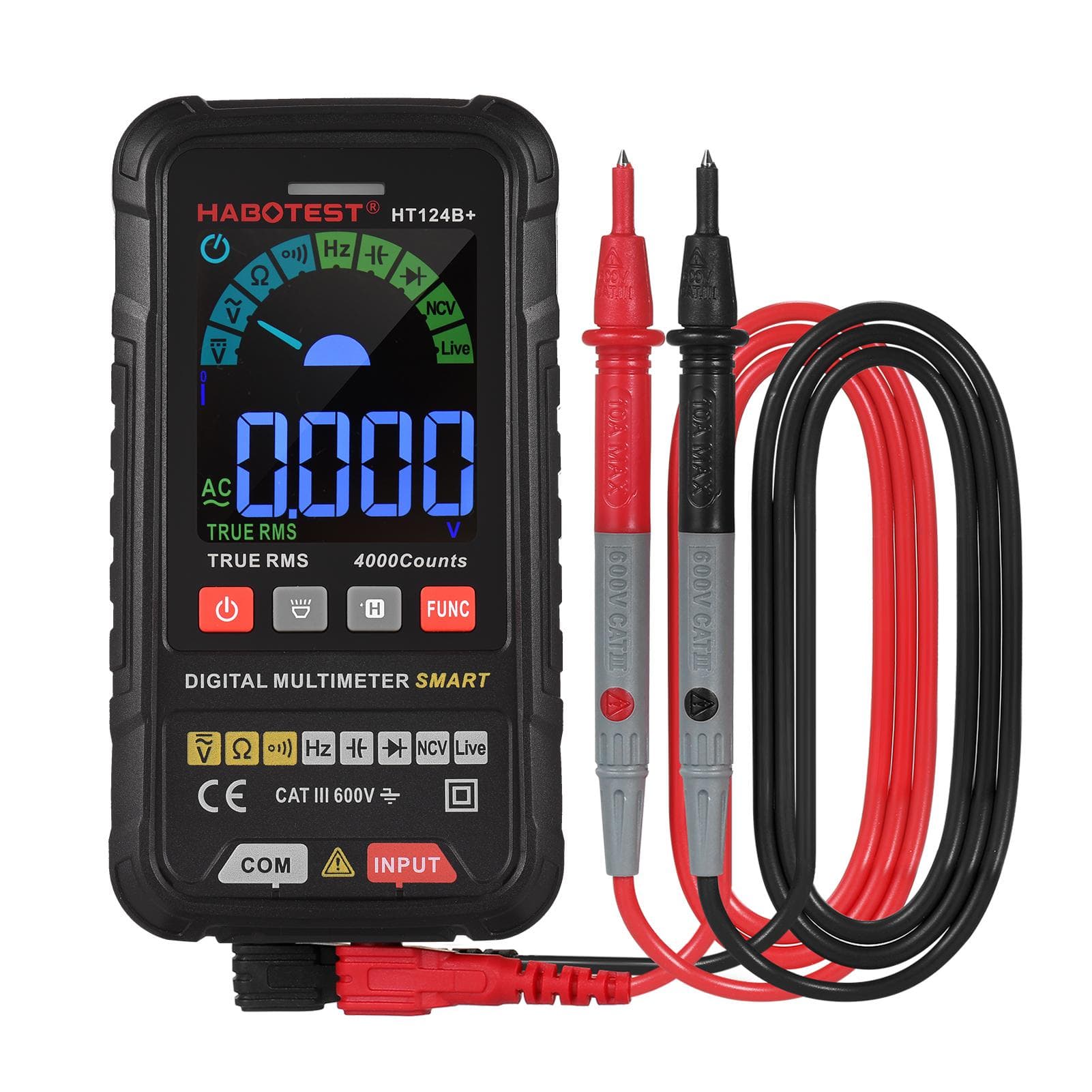 HABOTEST HT124B+ Multimeter 4000 Counts True RMS Smart Digital Multimeter 600V AC/DC Voltage Type 2 black