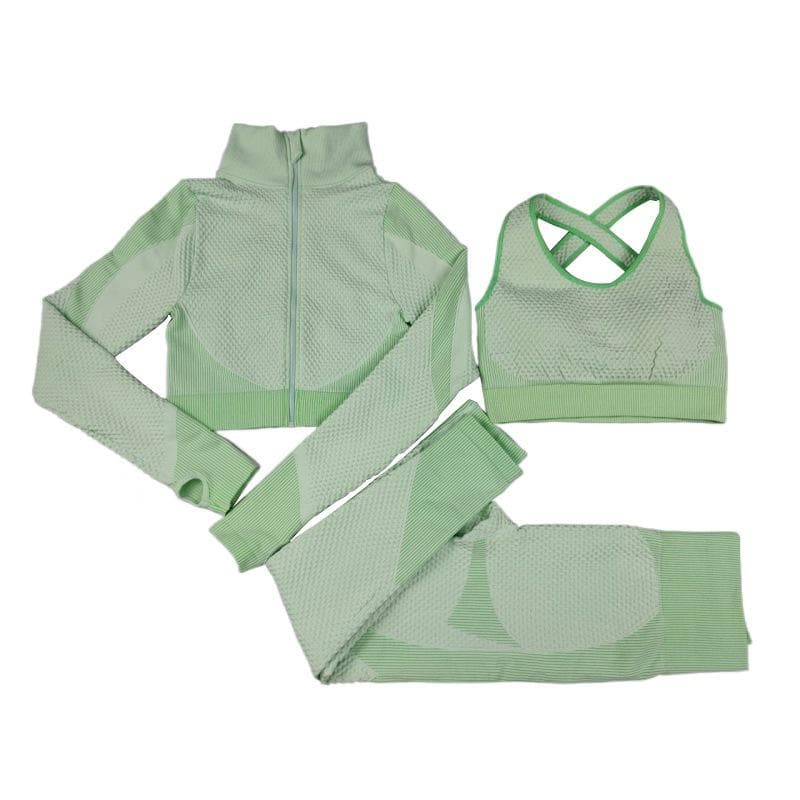 3PCS Seamless Women Yoga Set Workout Sportswear Gym Clothing Fitness Long Sleeve Crop Top High Waist Leggings Sports Suits S