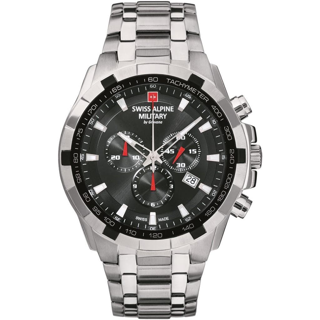 Swiss Alpine Military By Grovana Star Fighter Chronograph Black Dial Quartz 7043.9137 100M Men's Watch black