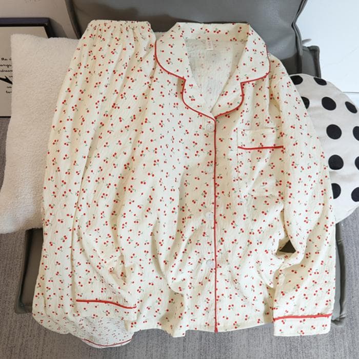 Pajamas Casual Turn-down Collar Homewear Women's Pajamas Autumn New Vintage Sleepwear M