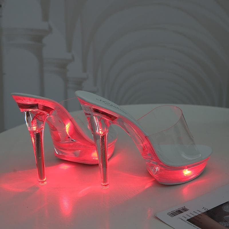 HOKSVZY 190 Series 14.5cm Heel 4.5cm Platform LED Luminous Night Club Show Shoes 2020 Summer Sexy Shallow Mouth Crystal Heel LFD 38 red