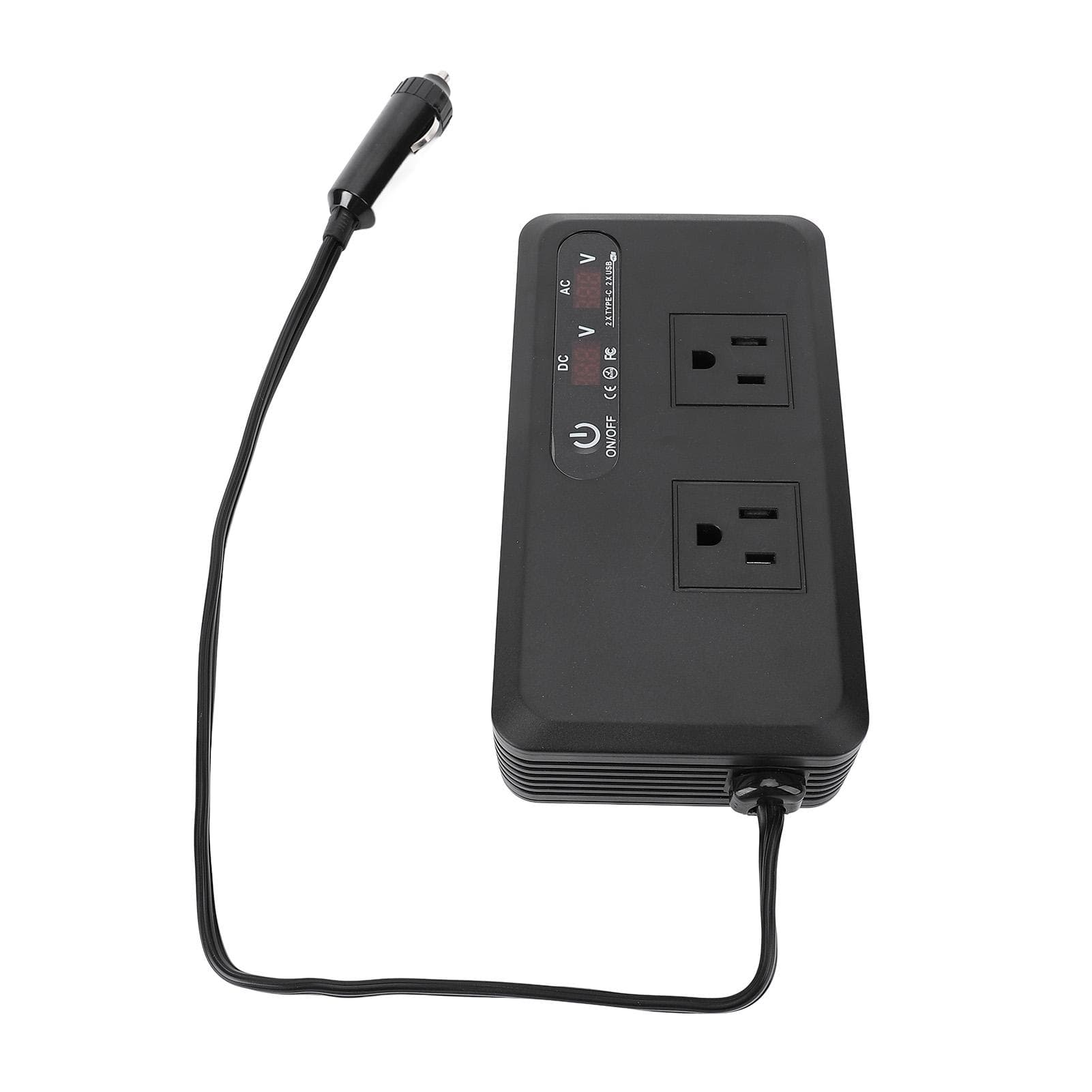 200W Car Power Inverter 12V DC to AC Inverter with 2 USB 2 Type C Ports 2 Sockets LED Indicator for US Plug