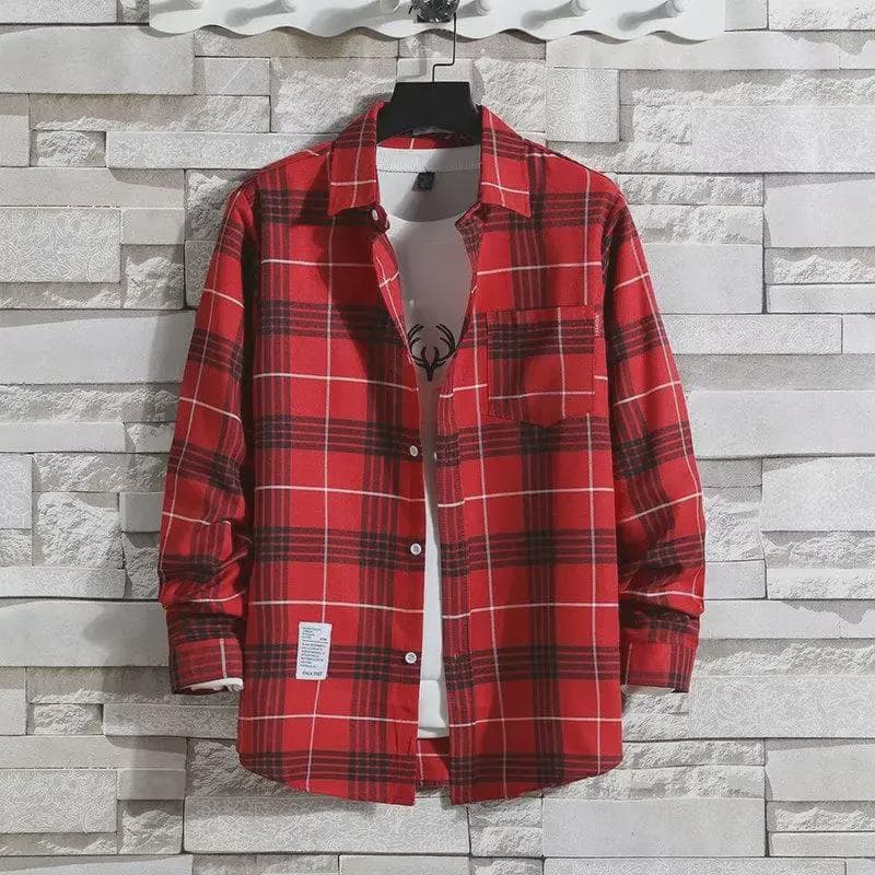 Plaid Men's Long-Sleeve Shirt - Trendy Korean Hong Kong Style 5XL