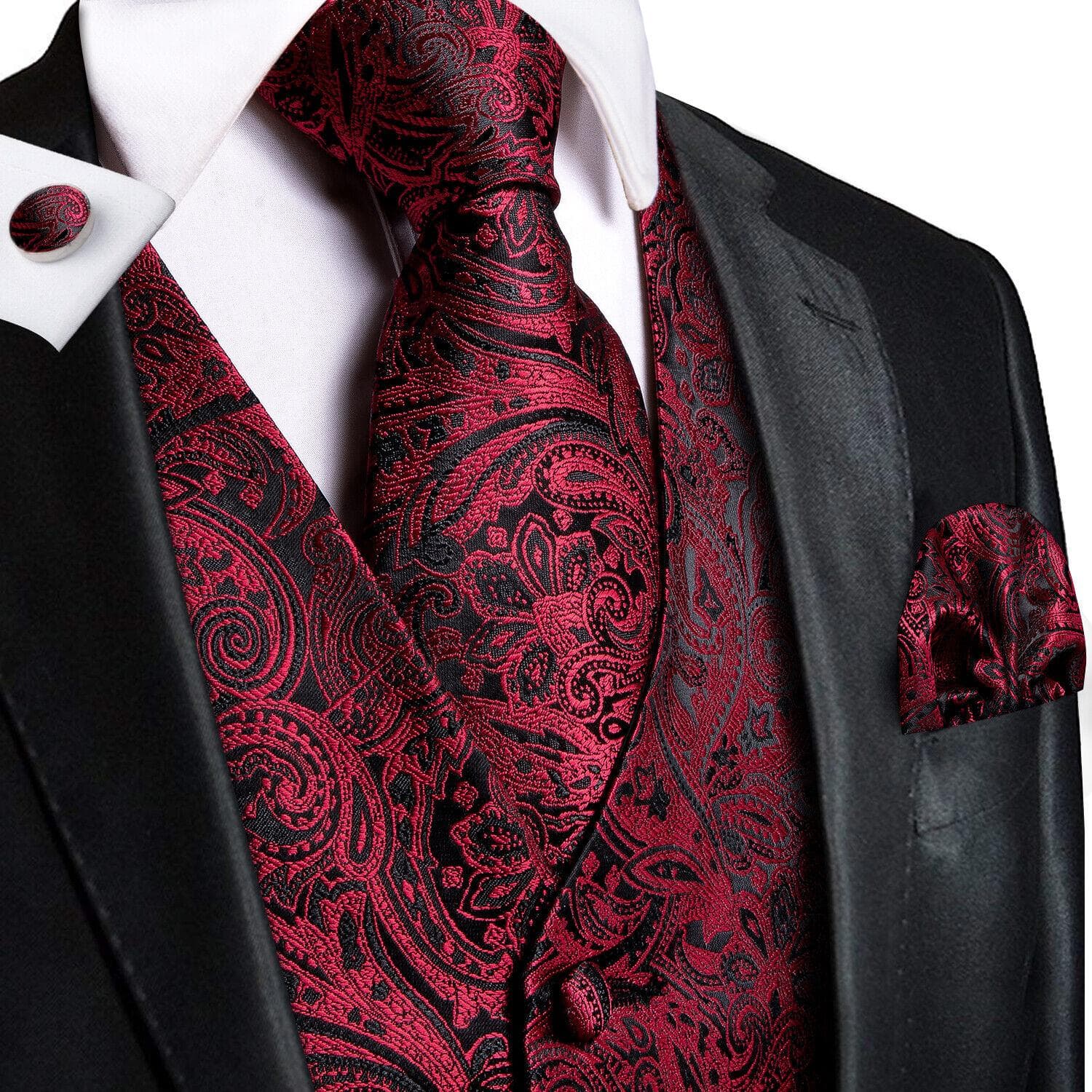 Hi-Tie Tuxedo waistcoat for Men Suit Vest Necktie Handkerchief Cufflinks Set for Wedding Business L