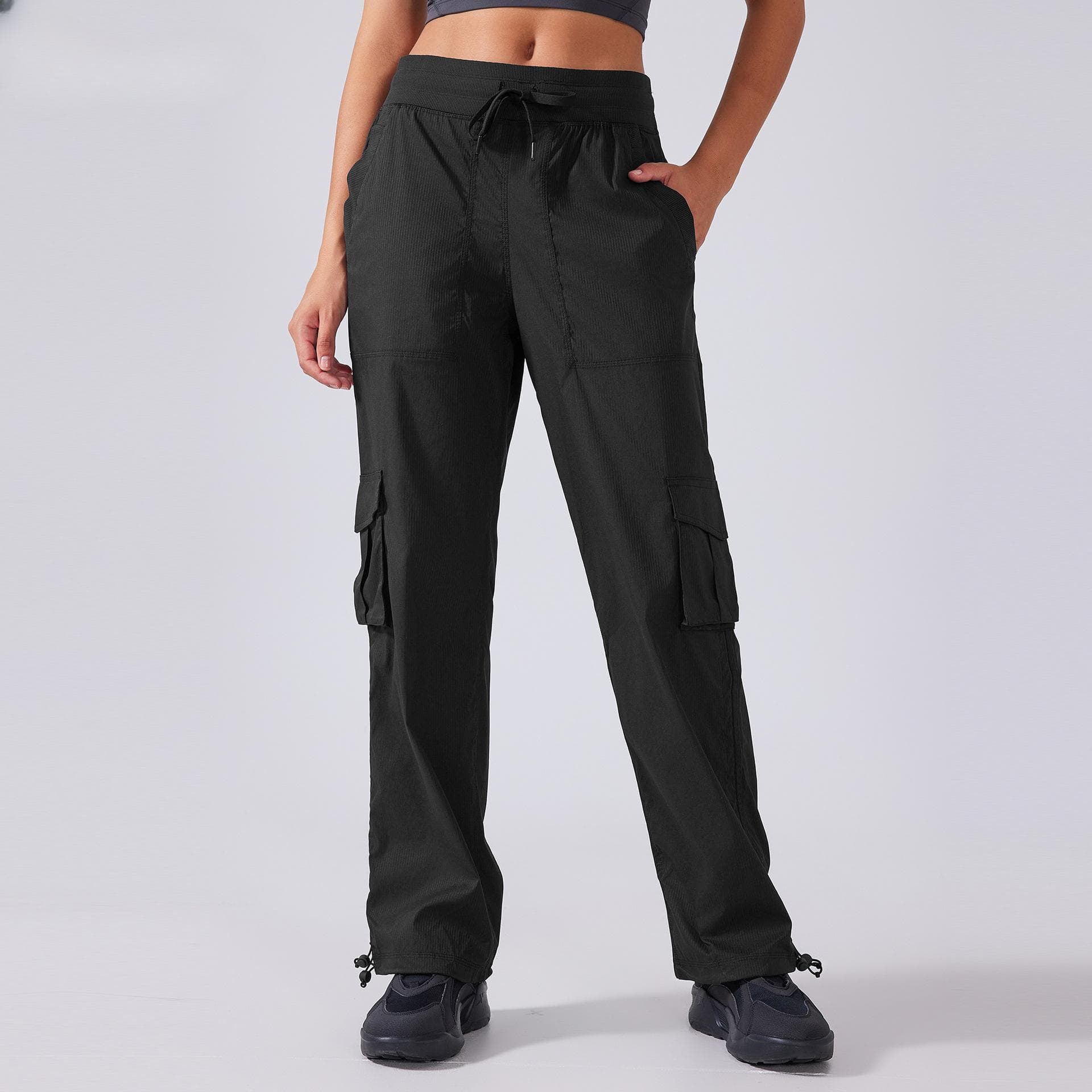 New Light and Quick-drying Outdoor Running Sports Pants Women's Drawstring Large Pocket Wide-leg Tooling Casual Pants 12