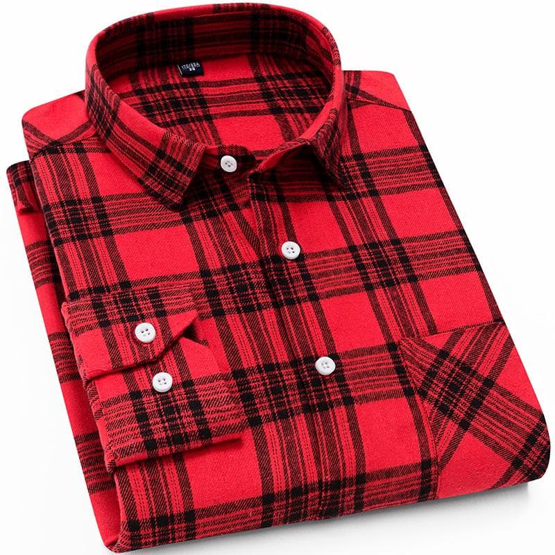 Classical Men Plaid Shirts Long Sleeve Casual Regular Fit Male Tops Autumn Spring 3XL