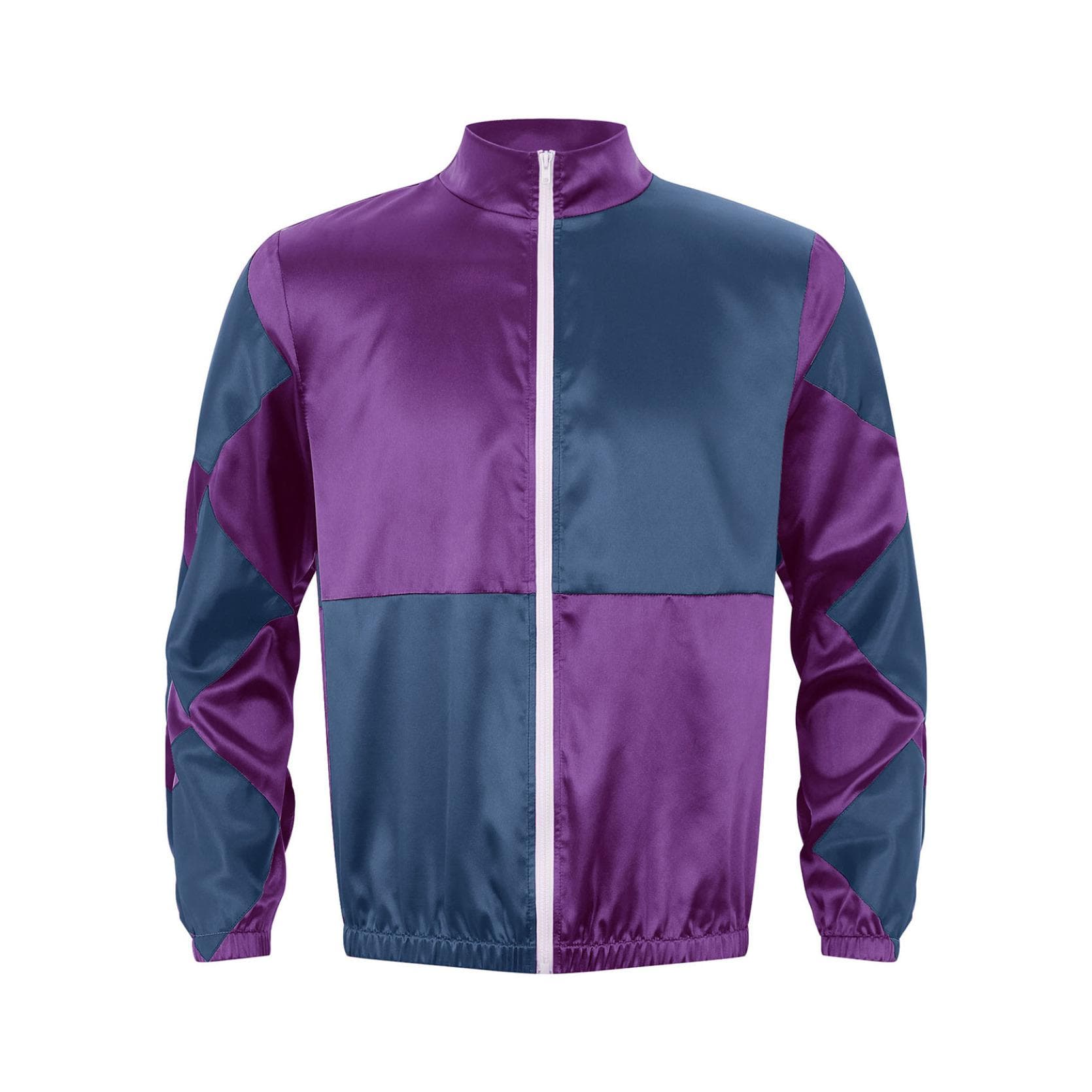 Mens Satin Checkerboard Jackets Horse Costume Horse Rider Racing Uniform Sportswear M navy blue/purple