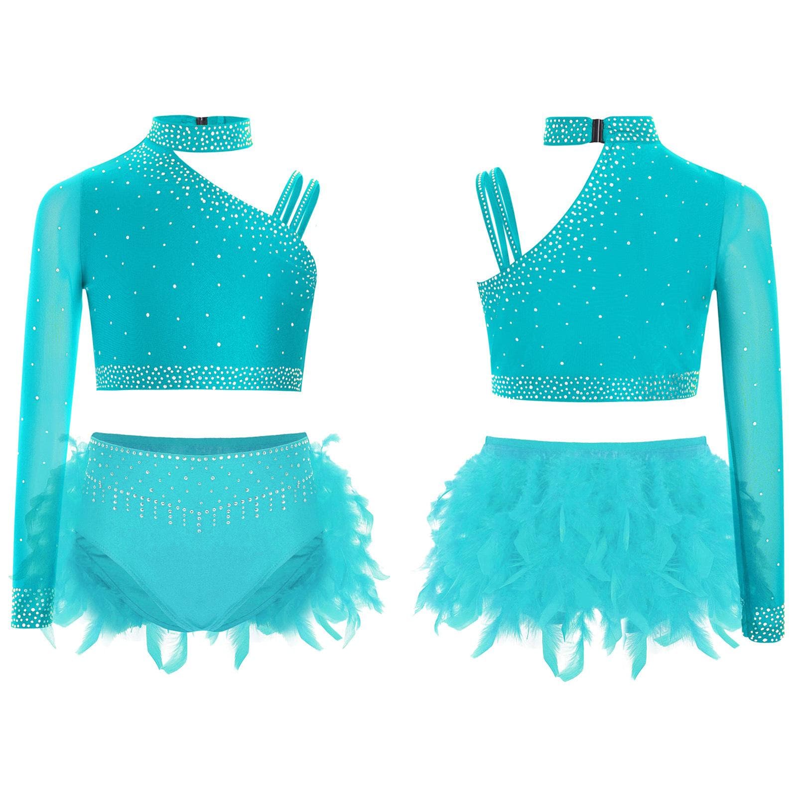 Little Girls Lyrical Dance Costume Ballet Skirted Leotards Sparkly Dancewear Ballroom Tutu Dress 11-12 Years blue/green