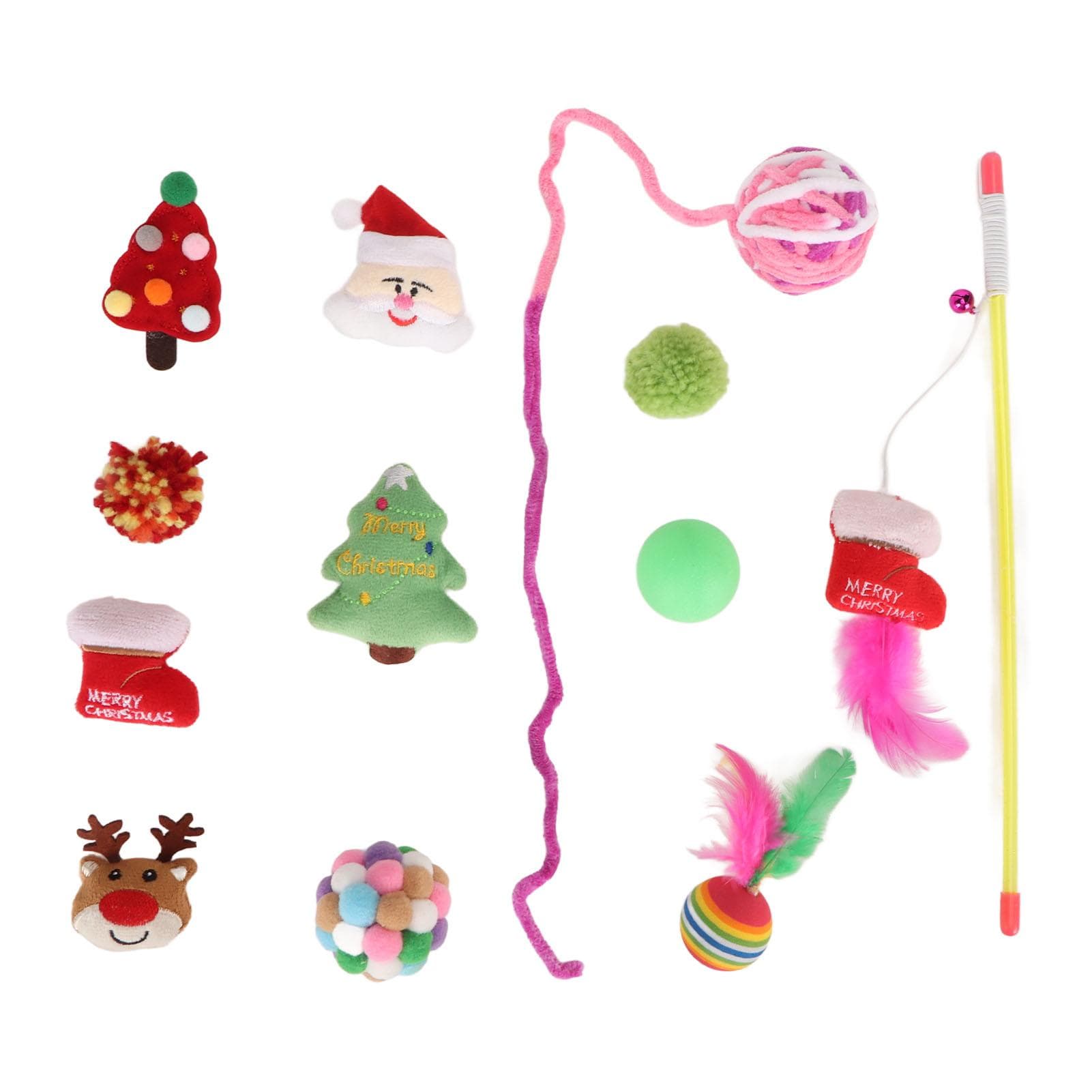 12PCS Christmas Cat Toys Relieve Boredom Interactive Pet Cat Assorted Toys with Feather for Kitten