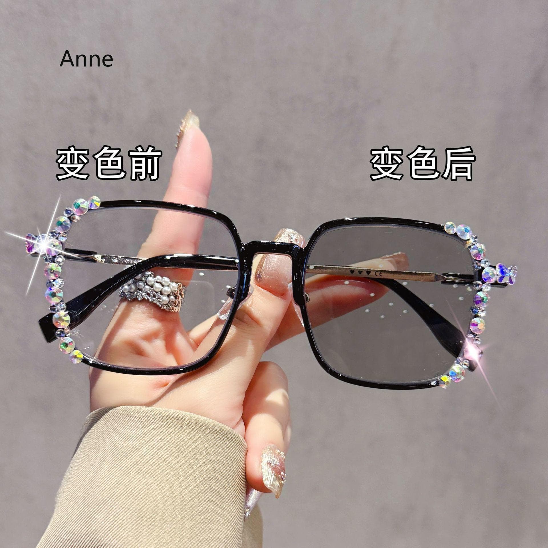 Luxury Diamond Cut Photochromic Glasses Trendy Color Changing Eyeglasses Handmade Myopia Glasses for Women Men Fashion -2.25