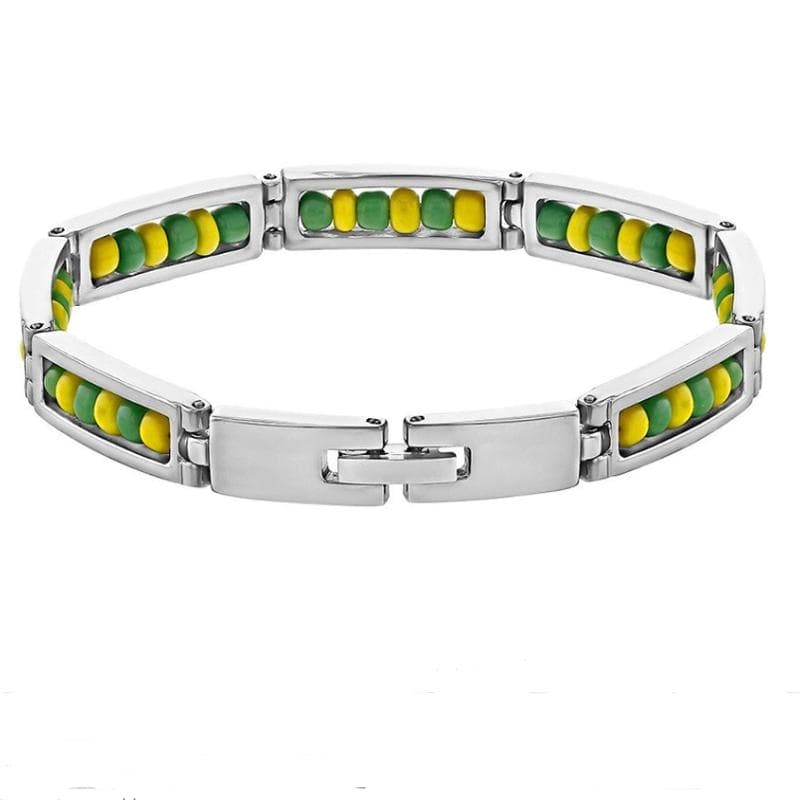New Stainless Steel Jewelry Green and Yellow Color Orula Bracelet Mix Beads Unisex Shango Ochun Bangle For Women silver
