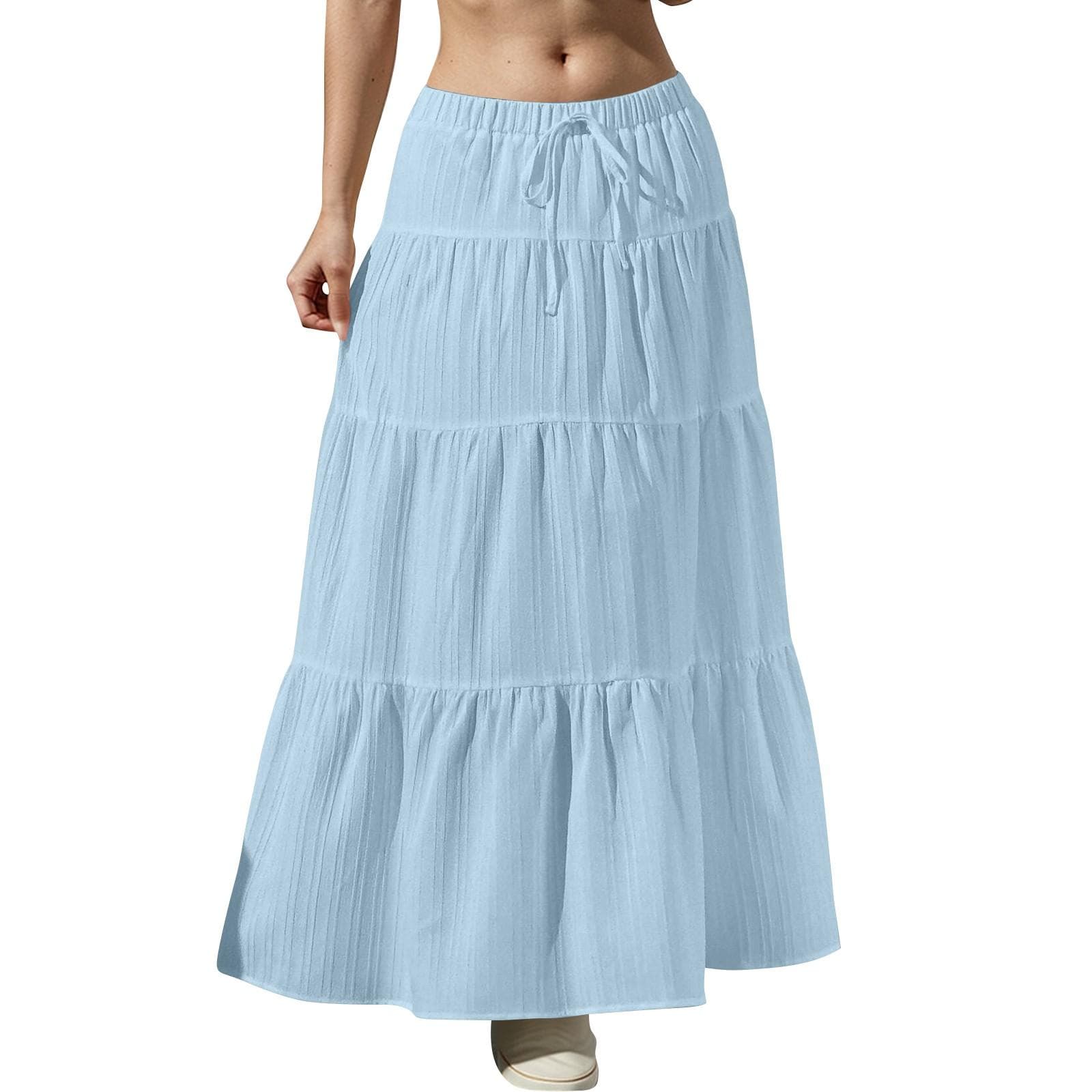 Women's Flowy Flared Ruffle Hem A Line Maxi Skirts Elastic Waist Elegant Tiered Layer Boho Long Skirts S