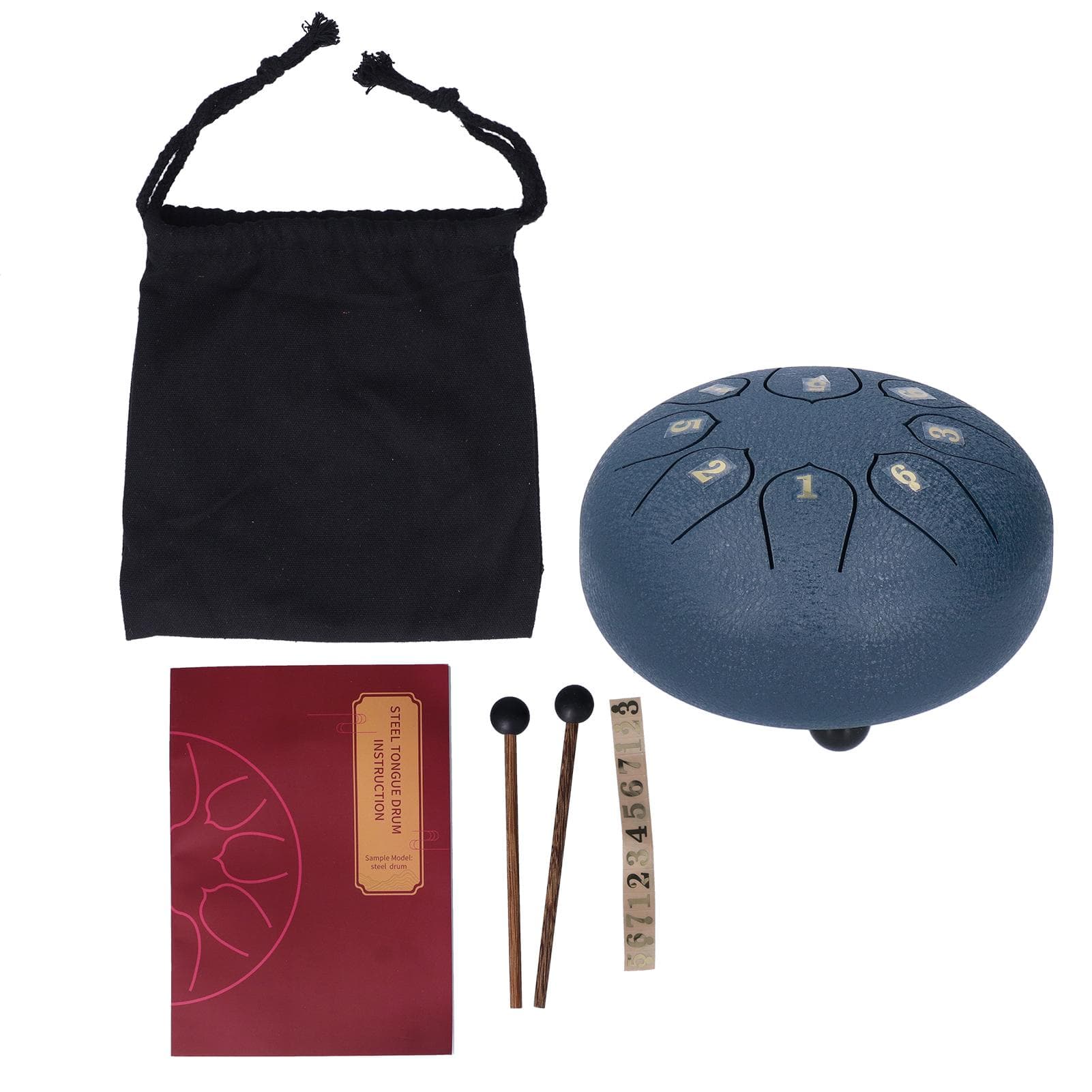 6in 8 Tones Tongue Drum with Mallets Music Book Musical Percussion Instruments for Meditation navy blue