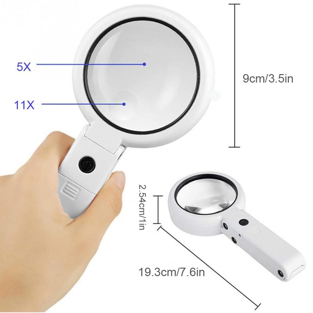 5X 11X Magnifying Glass Dual Use Table Lamp Super Bright Stand Non Slip Hand Held 8 LED Magnifier