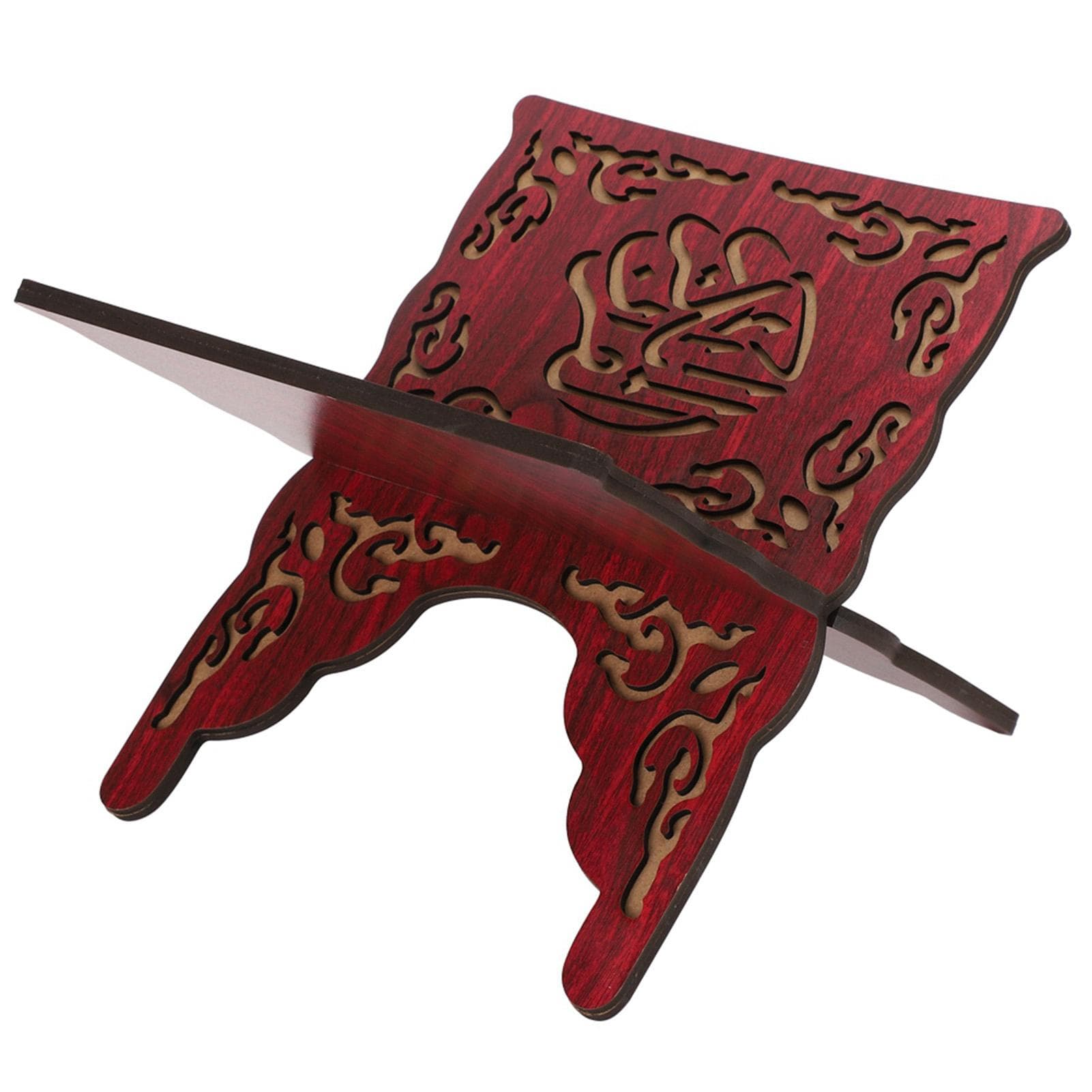 2Pcs Koran Stand Retro Carved Red Muslim Reading Bookshelf Holder Craft Religious Supplies