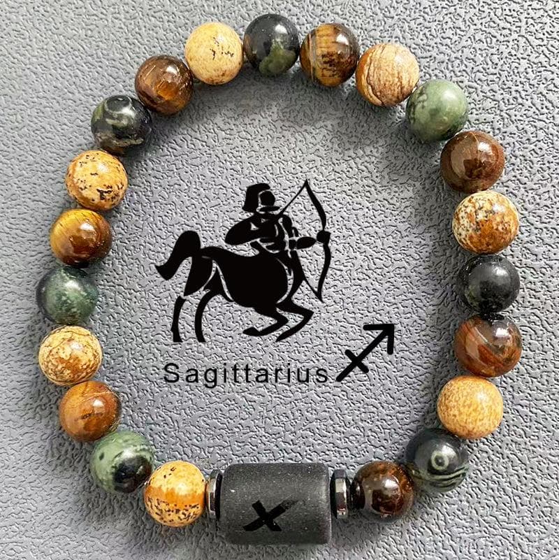Natural Beads bracelets 12 Horoscope Lucky Natural Stone Tiger Eye Zodiac Beaded Bracelet For Women Men