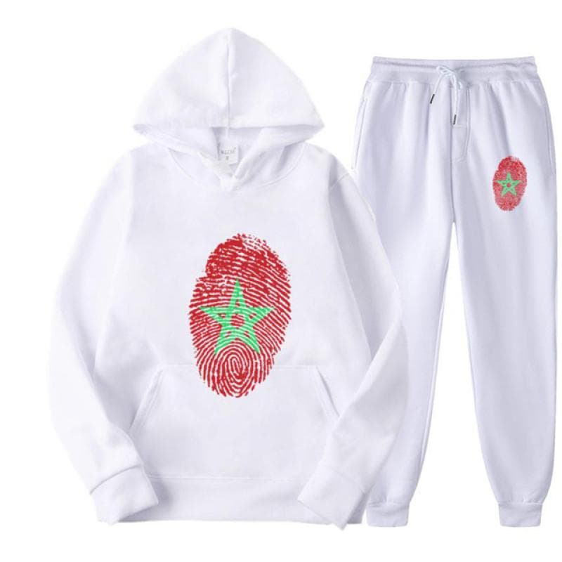 Morocco Flag Fingerprint Print Men Women Tracksuit Set Casual Hoodie+Pants 2pcs Sets Oversized Sweatshirt Fashion Unisex Clothes XXXL
