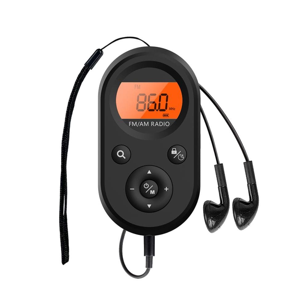 Mini Pocket AM/FM Radio Battery Operated Stereo Radio with LCD Display Backlight Earphone for Home black