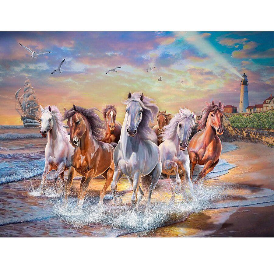 5D DIY Full Round Drill Diamond Painting Horse Running By The Sea Embroidery 20X30CM
