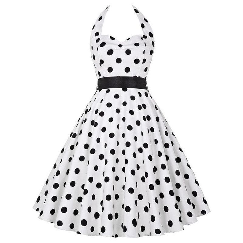 Sexy Retro Red Polka Dot Dress Audrey Hepburn Vintage Halter Dress 50s 60s Gothic Pin Up Rockabilly Dress Plus Size Robe M