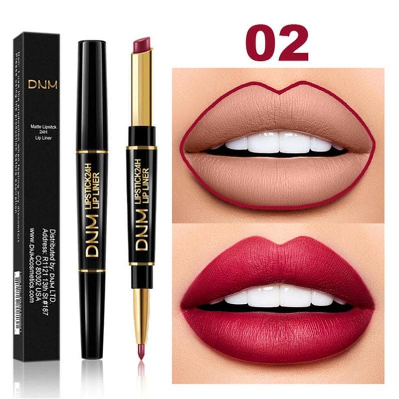 DNM Double Ended Lipstick Lip Liner Pearlescent Matte Waterproof Non-Stick Lipstick 02