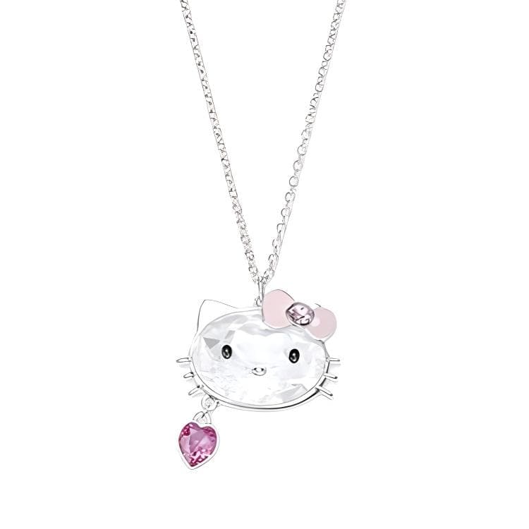Swarovski Hello Kitty Logo Design Crystal Necklace Unisex necklace Silver 5051589 Box+Shopping Bag (Random Color)