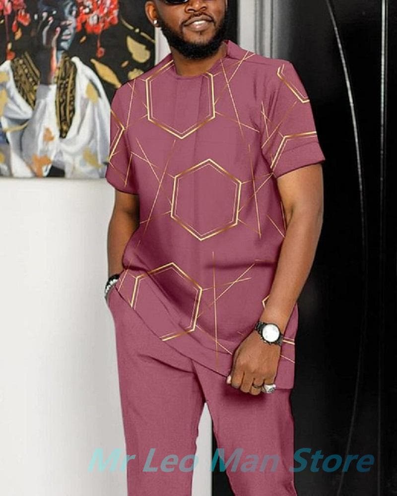 African Men's Set Summer Design Tracksuit Trousers 2 Piece 3D Printed Short Sleeve T Shirt+Long Pants Streetwear Male Clothing 4XL