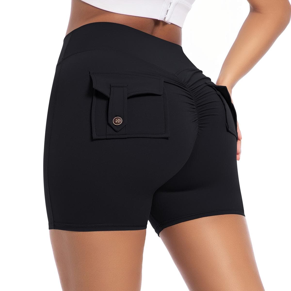 Nessaj Sports Shorts Women Fashion Gym Running Tights High Waist Fitness Summer Casual Shorts With Pockets XL black