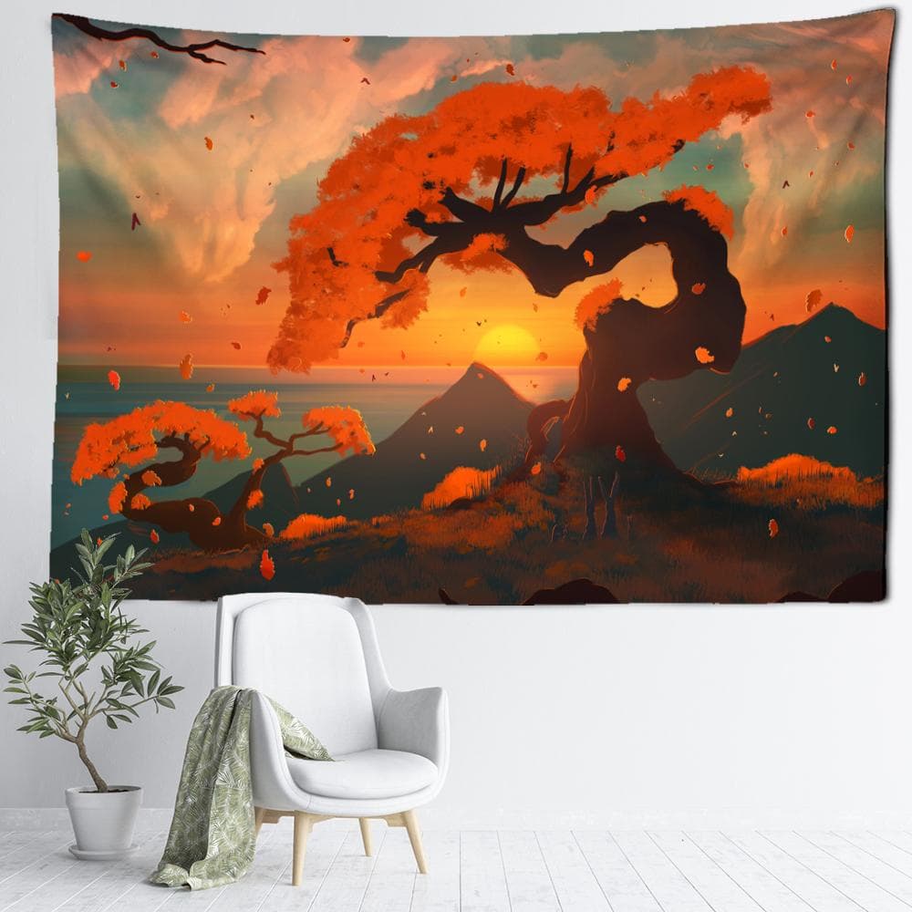 Sunset Cartoon Forest Tapestry Wall Hanging Kawayi Bohemian Tropical Art Scenery Bedroom Simple Home Decor 95x70CM