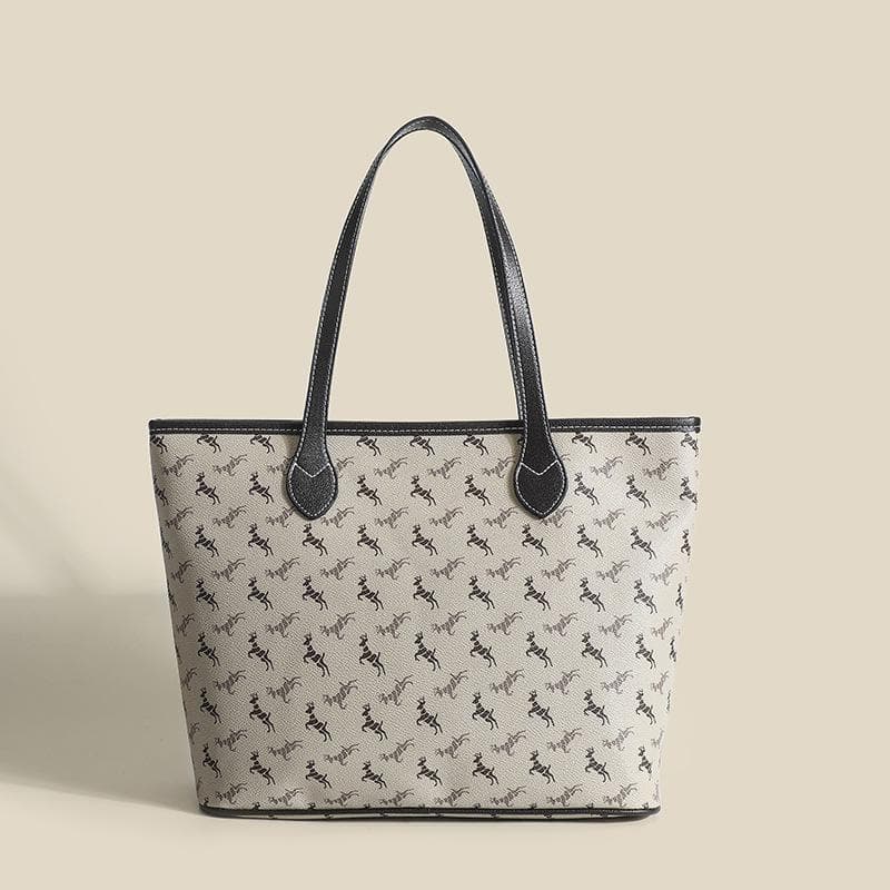 A Versatile Retro Printed Tote Bag for Women, A Large-capacity, Simple Single-shoulder Large Bag for Women's Commuting gray