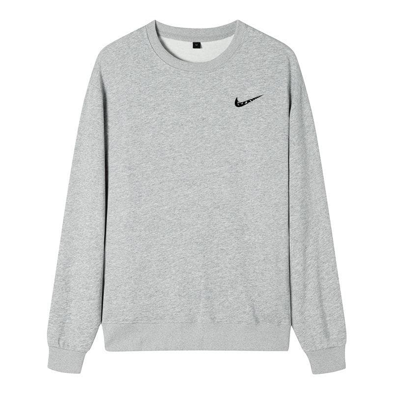 Men's Cotton Round Neck Sweatshirt: Spring/Fall Loose Fit, Plus Size, Solid Color, Couple Sportswear, Long Sleeve T-shirt Jacket with Logo. 5XL grey